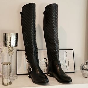 Over the Knee Leather Quilted Boots w/Gold Details